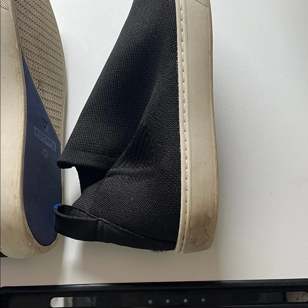 Rothy’s Black Slip-On Sneakers with Blue Accents. Size 8 - Picture 4 of 5